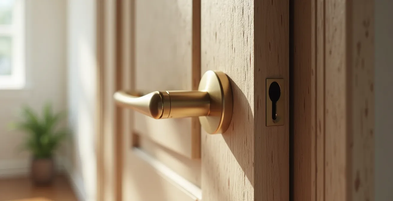 Aménagement discret et élégant pour senior dans une maison moderne, montrant des barres d'appui design.