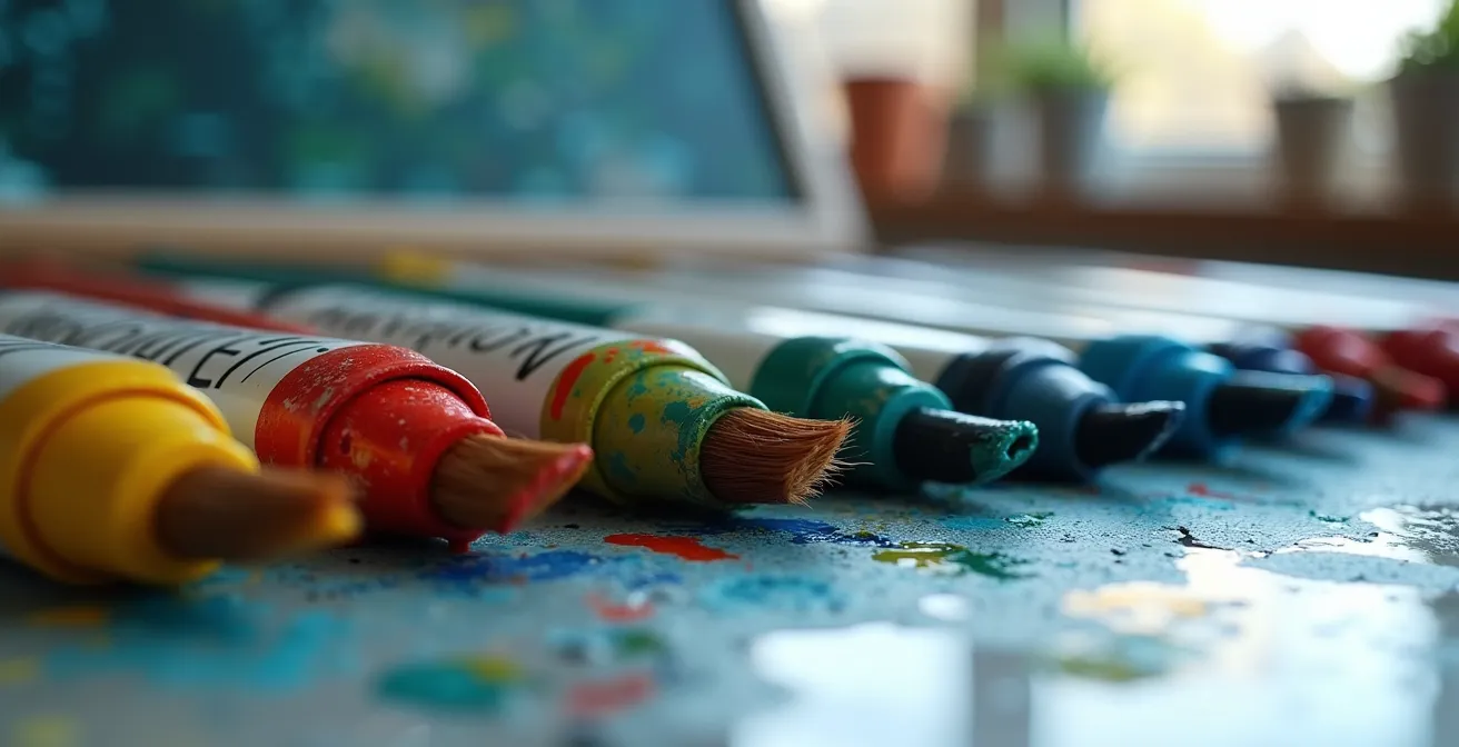 Espace de peinture sécurisé avec éclairage adapté et matériel non toxique pour senior